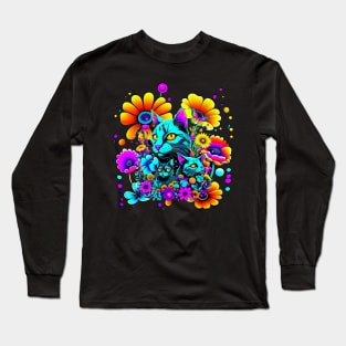 Psychedelic Cats and Flowers Long Sleeve T-Shirt